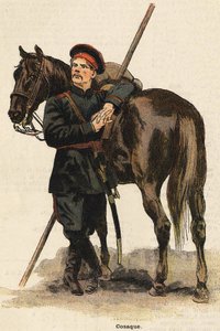 Russische Kosakenkostüme. Gravur des 19. Jahrhunderts. Bianchetti-Sammlung