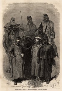 Russische Soldaten, die die Autorität des Kaisers im weiten Gebiet Russlands aufrechterhalten, die russische Armee ermöglichte auch einen sehr schnellen sozialen Aufstieg, indem sie jedem ihrer Mitglieder bestimmte Privilegien und Bildung gewährte. Gravur 