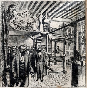 Sadi Carnot (1837-1894) besucht eine Werkstatt in Canut, 8. Oktober