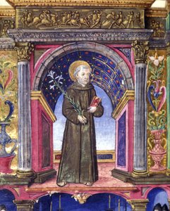 Heiliger Antonius von Padua (san antonio di padova). Manuskript des 15. Jahrhunderts. Biblioteca nazionale Braidense. Mailand