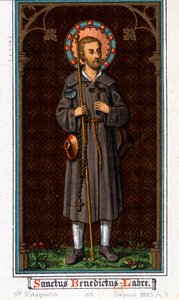 Heiliger Benedikt von Nursia (geboren in Nurcia (Nurcia) in Umbrien um 480 - 527) als Pilger. Chromolithographie von 1885 von Unknown artist