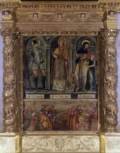 Altar von Saint Clair oder Saint Roch: St. Roch und der Knopf der Pest und St. Georg in der Mode von Heinrich III - Kirche Unserer Lieben Frau von der Himmelfahrt von Rognes von Unknown artist