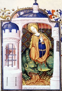 Heilige Martha und das Monster Tarasque. Manuskript aus dem 15. Jahrhundert.