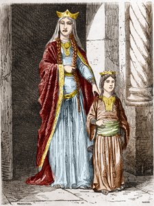 Sainte Bathilde (oder Batilde, Bathylle, Beaudour) (626-680), Königin der Franken mit Clotaire. Gravur in „Histoire De France En Cent Paintings von Paul Lehugeur“ 1891