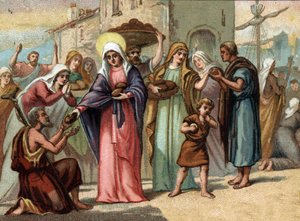Sainte Genevieve (422-502), Schutzpatronin von Paris während der Hungersnot. Chromolithographie um 1890