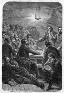 Versammlung (Reunion) der Carbonari. (Charbonnerie oder Carboneria, frühes 19. Jahrhundert). Gravur von 1864.