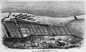 Salzproduktion: Ansicht einer Saline im Süden Frankreichs, Gravur von 1880 von Unknown artist
