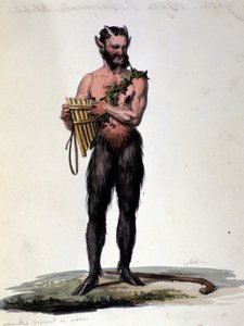 Satyr und Musik. 19. Jahrhundert Gravur.