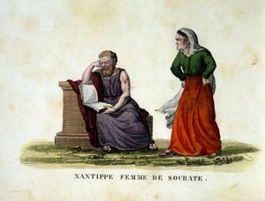 Haushaltsszene zwischen Sokrates und seiner Frau Xanthippe - Gravur von Unknown artist