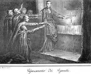 Szene, die Jesuiten beim Ablegen des Eides darstellt. Gravur aus dem späten 19. Jahrhundert von Unknown artist