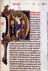 Kreuzigungsszene in einem Briefkopf (Buchstabe D). Miniatur in „Speculum historiale“ von Vincent De Beauvais (12. Jahrhundert) von Unknown artist