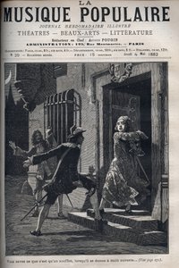 Szene aus „Der Sizilianer oder die Liebe des Malers“, Komödie von Molière (1622-1673). Hali, der Narr von Araste, lenkt die Aufmerksamkeit von Don Pedre, dem Eifersüchtigen, ab, um den Liebenden Araste und Isidore ein Treffen zu ermöglichen. (Akt I, Szene 