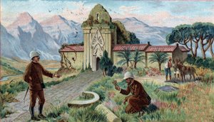 Szenen aus verlorenen Königreichen: Tempel in den Bergen der Provinz Qui-Nhon in Kambodscha. Chromolithographie des 19. Jahrhunderts. von Unknown artist