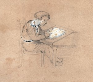 Schuljunge bei der Arbeit (Zeichnung, ca. 1830)