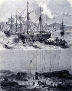 Suche nach spanischen Galeonenwracks in der Bucht von Vigo im Jahr 1702. 19. Jahrhundert von Unknown artist
