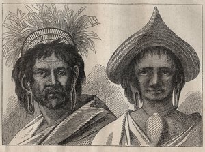 Zweite Reise (1772-1775) von Kapitän James Cook (1728-1779): Mann und Frau von der Osterinsel - Illustration aus „Die großen Seefahrer des 18. Jahrhunderts“