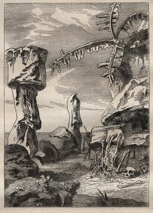 Zweite Reise (1772-1775) von Kapitän James Cook (1728-1779): Monumente der Osterinsel (monumentale Statuen, Moai) - Illustration aus „Die großen Seefahrer des 18. Jahrhunderts“ von Unknown artist