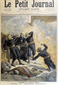 Sergeant Bauchat starb während der Feuerwehr nach der Explosion in der Rue de Reuilly. Illustration aus dem „Le Petit Journal“ von 1894