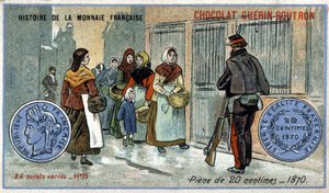 Serie Histoire de la Monnaie Française veröffentlicht von Chocolat Guérin Boutron. 20-Cent-Münze von 1870 von Unknown artist