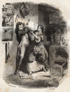 Sie beschmierte mir das Gesicht, und alles war köstlich - Illustration zu den „Bekenntnissen“ von Jean-Jacques Rousseau (1712-1778) - Gravur von 1849