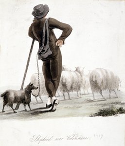 Hirte in der Nähe von Valenciennes - Aquarell von Unknown artist