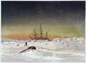 Schiff im Eis - in „The shores of the polar sea, an Arctic expedition narration“ von Unknown artist