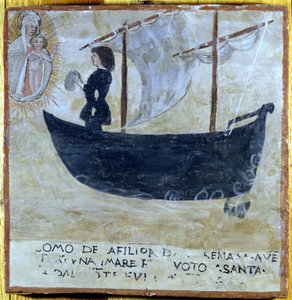 Schiff aus dem Sturm gerettet. Ex Voto des 16. Jahrhunderts aus dem Heiligtum der Madonna del Monte in Cesena (Forlì).