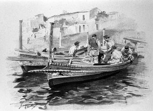 Sizilianische Fischer aus der Region Lipari. Gravur des 19. Jahrhunderts. von Unknown artist