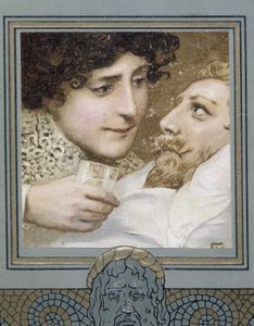 Kranker Mann und Frau, die ihm ein Glas Wasser reicht - 19. Jahrhundert von Unknown artist