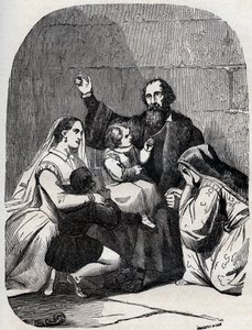 Sir Thomas More (Morus) (1478-1535) und seine Tochter Margaret und Kinder im Gefängnis