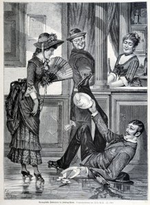 Schlittschuhszene in einer Brauerei. Ein Junge fällt und zerbricht die Teller, die er trug (1883) von Unknown artist