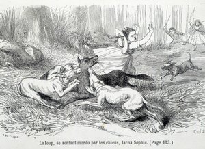 Sophie und der Wolf - in „Die Leiden der Sophie“ von der Gräfin von Ségur, Hachette von Unknown artist