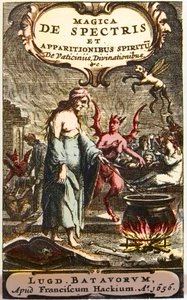 Hexen bereiten Tränke vor, beobachtet von Teufeln, Frontispiz aus „Magica de spectris et apparitionibus spiritu de vaticiniis, divinationibus“ von Henningus Grosius von Unknown artist