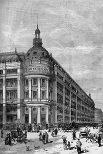 Frühjahrskaufhäuser in Paris 1883. Der Eckpavillon zwischen der Rue de Provence und der Rue Caumartin