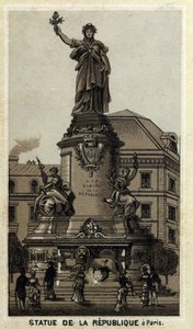 Statue der Republik, Place de la Republique in Paris. Chromolithographie aus dem späten 19. Jahrhundert.