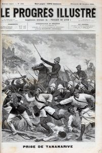Einnahme von Antananarivo - Französische Militärs erobern Antananarivo 1895 - Eroberung von Madagaskar - Eroberung von Tananarive durch die französische Expeditionsarmee am 30. September 1895 - Gravur in „Le Progres Illustré“ von 1895. von Unknown artist