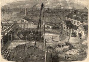 Telegrafie: Das transatlantische Kabel, hergestellt in der Glasfabrik Elliot and Company in East Greenwich (England), ist bereit zur Auslieferung. Gravur in „The Illustrated London News“ vom 14. März. von Unknown artist