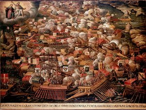 Die Schlacht von Lepanto vor der Küste Griechenlands, 1571 von Unknown artist