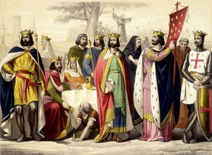 Die Kapetinger von 987 bis 1137. Hugues Capet, Robert I., Constance, Philippe I., Ludwig VI. und Ludwig VII. Gravur des 19. Jahrhunderts. von Unknown artist