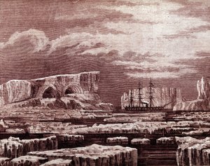 Das Challenger-Boot inmitten der Eisberge von Unknown artist