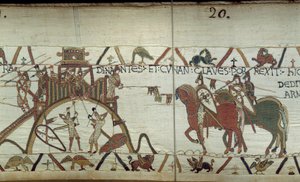 Der Herzog der Bretagne übergibt dem Herzog der Normandie die Schlüssel der Stadt am Ende eines Speers