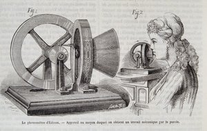 Das Edison-Phonometer - Gerät, mit dem durch Sprache mechanische Arbeit erzielt wird, in „Nature“ 1878 von Unknown artist