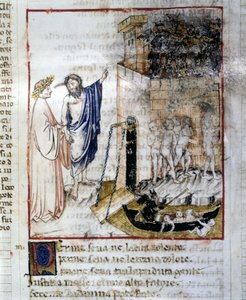 Der Eingang zur Unterwelt - in „Die Göttliche Komödie“ von Dante Alighieri, Miniatur eines Manuskripts aus dem 14. Jahrhundert, Bibl. Municipal von Rimini von Unknown artist