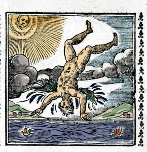 Der Sturz des Ikarus. Farbige Xylographie. 16. Jahrhundert von Unknown artist