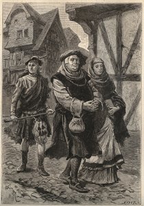 Der Gärtner begleitet seine Tochter zur Kirche - Illustration des 19. Jahrhunderts für den historischen Roman „The Pretty Girl of Perth or Valentine