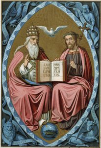Die Heilige Dreifaltigkeit - Chromolithographie 19. Jahrhundert, nach einem Dokument aus dem 15. Jahrhundert