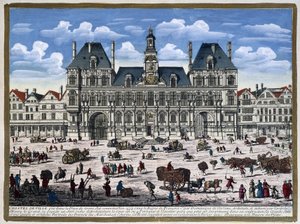 Das Hôtel de Ville de Paris und sein Platz im 16. Jahrhundert - Gravur von Unknown artist