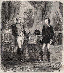 Das Verhör von Friedrich Stabs nach seinem gescheiterten Attentatsversuch auf Napoleon I. - Friedrich (Friedrich) Staps wird von Napoleon verhört, ein junger Deutscher, der am 12. Oktober versucht hat, Napoleon zu ermorden
