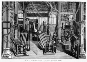 Die Maschine Grams auf der Elektrizitätsausstellung 1881 - in „Die neuen Eroberungen der Wissenschaft“ von Louis Figuier von Unknown artist