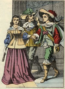 Der Marquis von Carabas, die Prinzessin und der König im Schloss. Illustration des Märchens „Der gestiefelte Kater“ von Charles Perrault